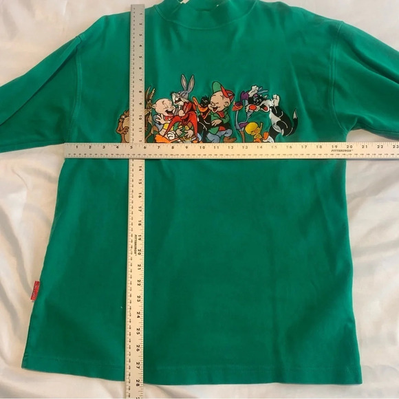 Vintage Looney Tunes Embroidered Large Mock Neck long sleeve shirt green - Picture 6 of 14